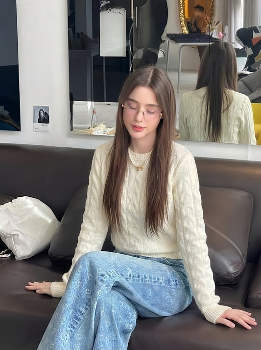 Warm Wool-Blend Cable Knit Sweater for Women