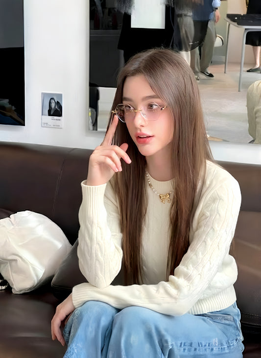 Warm Wool-Blend Cable Knit Sweater for Women