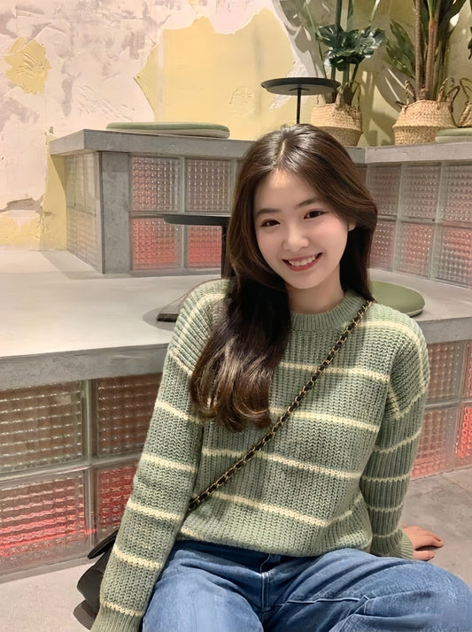 Women’s Winter Striped Knitted Sweater | Soft Poly-Cotton Blend | Regular Fit