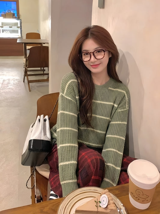 Women’s Winter Striped Knitted Sweater | Soft Poly-Cotton Blend | Regular Fit